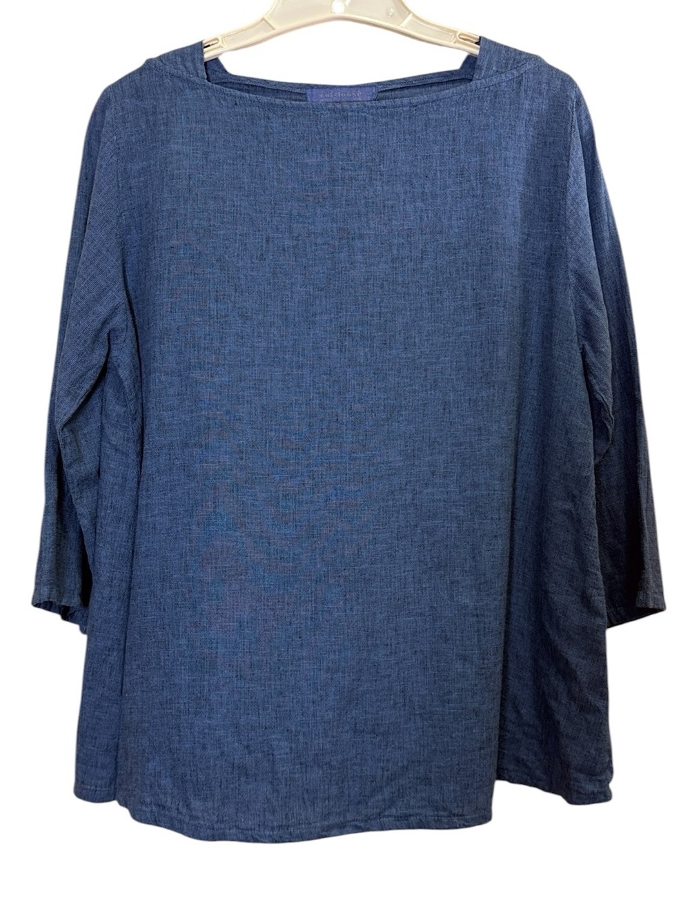cut loose Blue Linen Cotton Blend Lagenlook Boatneck 3/4 Long Sleeve Top sz S